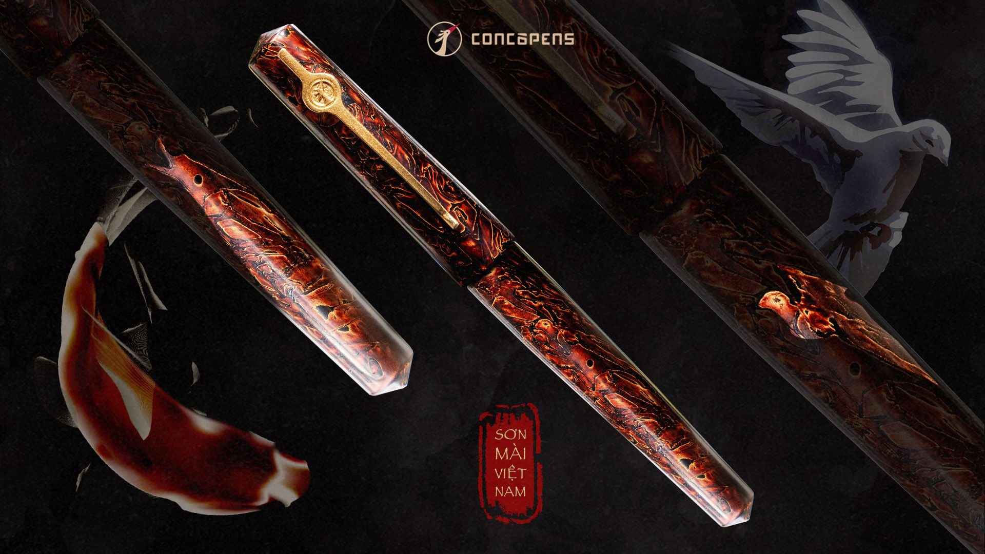 Vietnamese Lacquer Fountain Pen - “Golden Brown” by CONCOPENS