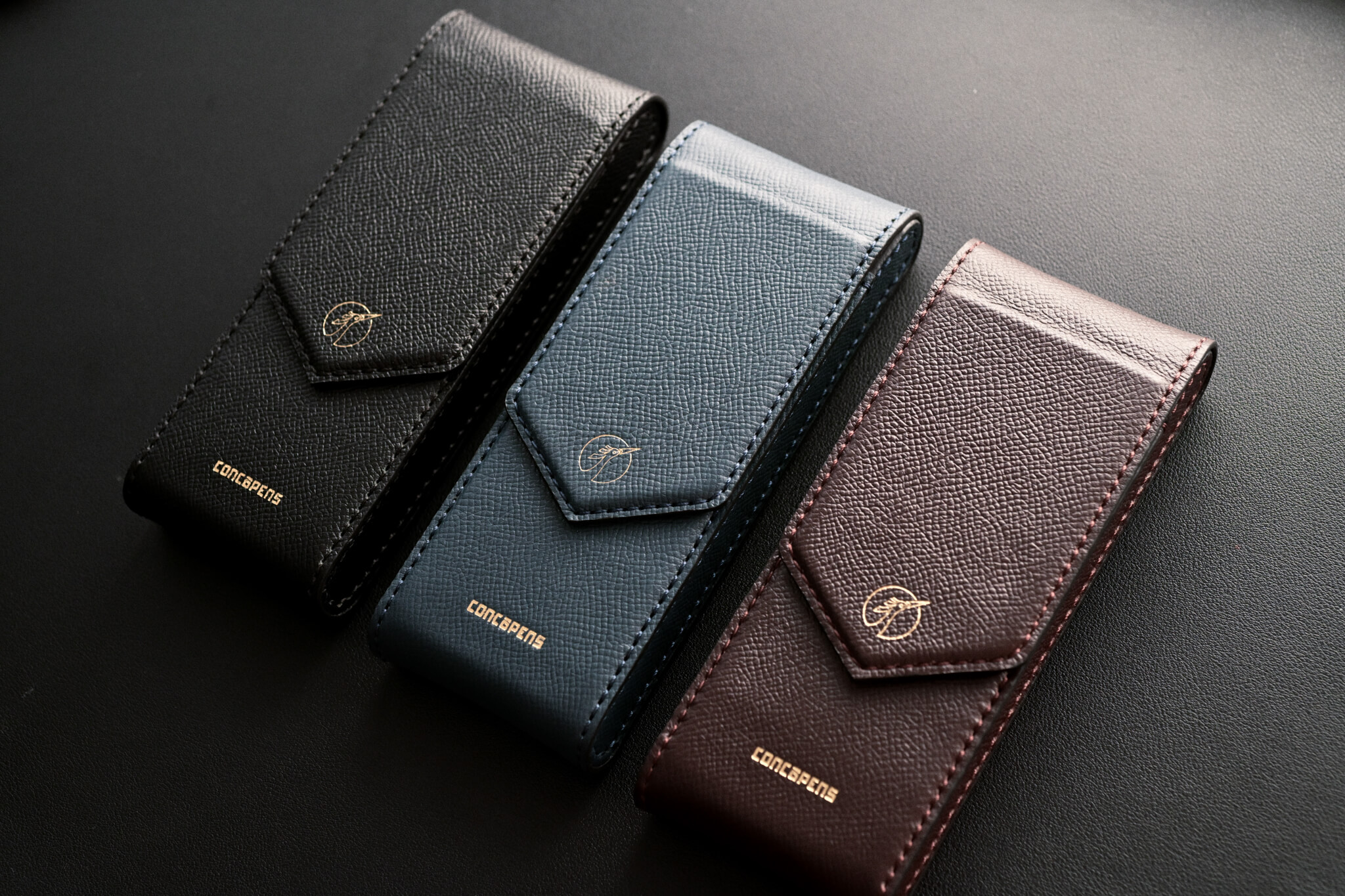 CONCOPENS Legacy Trio – Handmade Epsom Leather 3 Pen Case